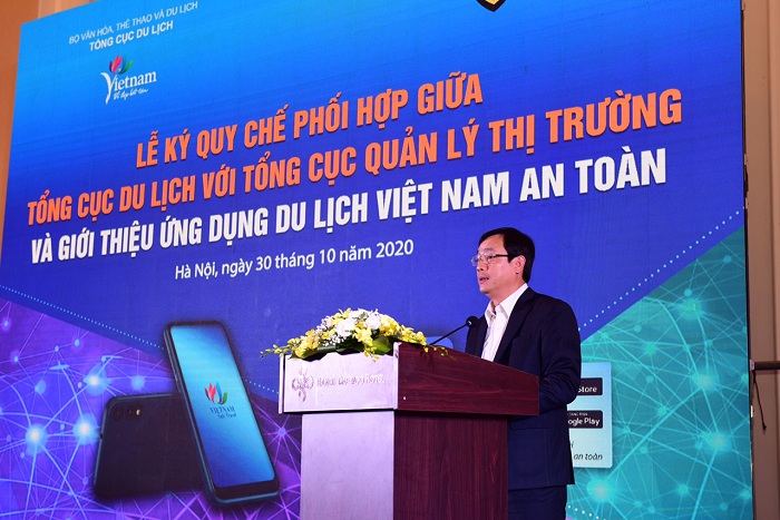 Tổng cục trưởng Tổng cục Du lịch Nguyễn Trùng Khánh phát biểu tại buổi lễ. Ảnh: TP
